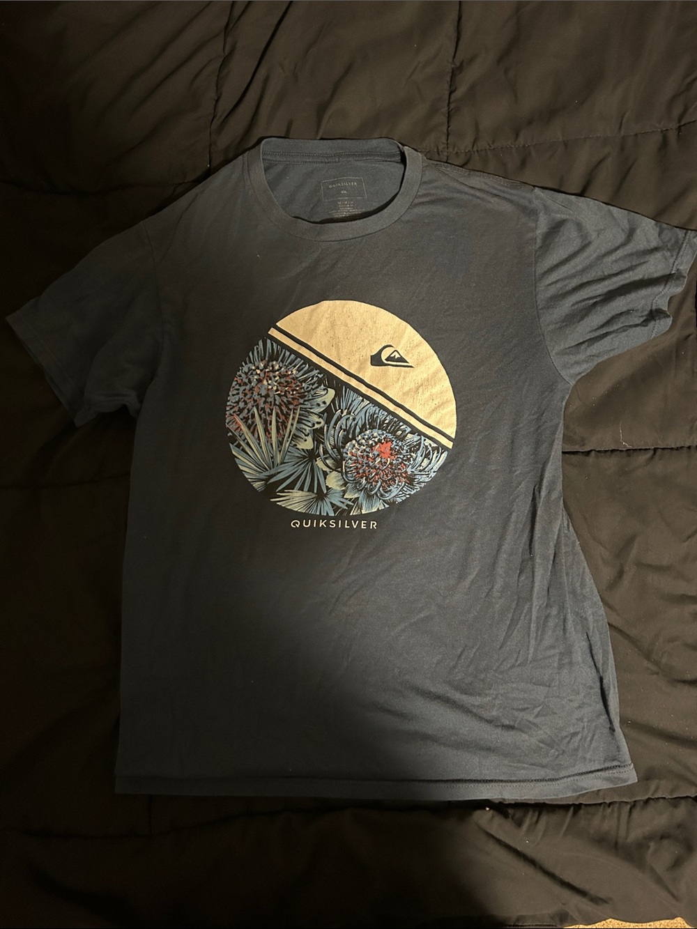 Quiksilver Black Short Sleeve Tee with Floral Circular Graphic